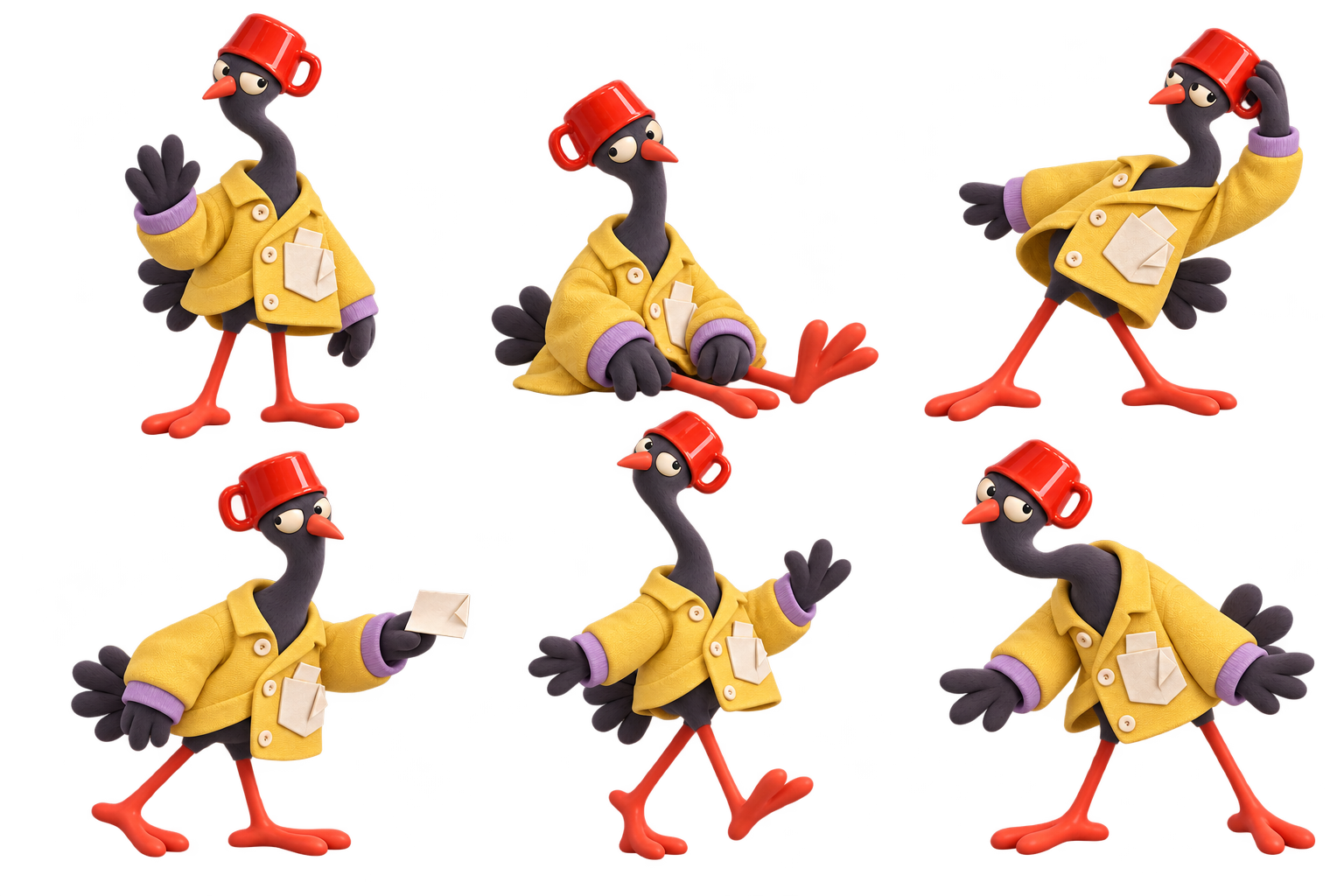 Doff six-pose atlas; complete illustration, no atlas cells cropped.