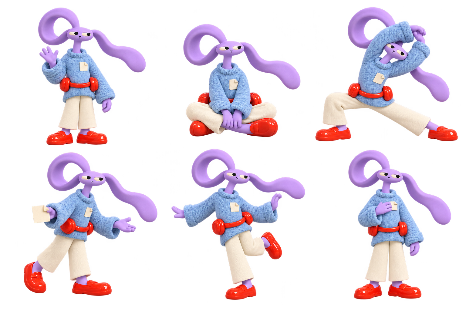 Loop six-pose atlas; complete illustration, no atlas cells cropped.